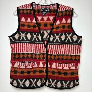 At Last Vintage Aztec Boho Bohemian Southwestern Tribal Wool Vest Unisex S